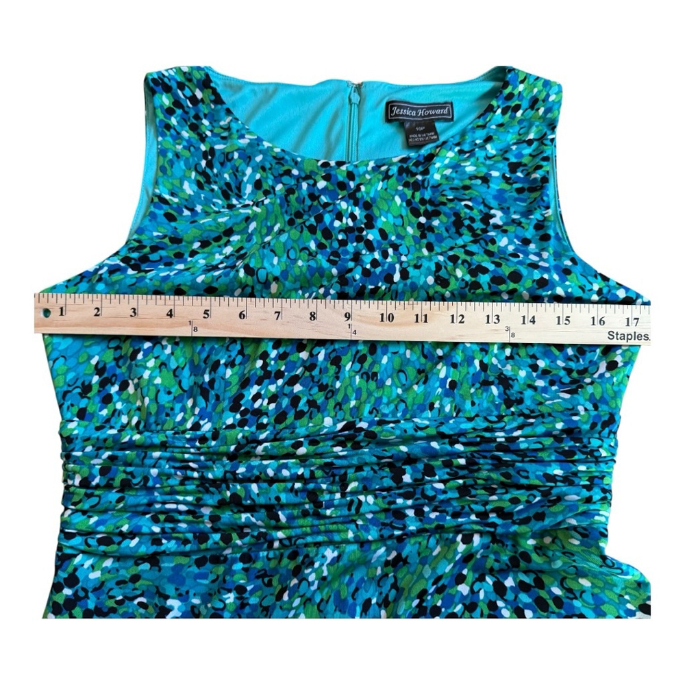 Jessica Howard Green Blue Abstract Sleeveless Midi Dress 10P - Picture 11 of 11